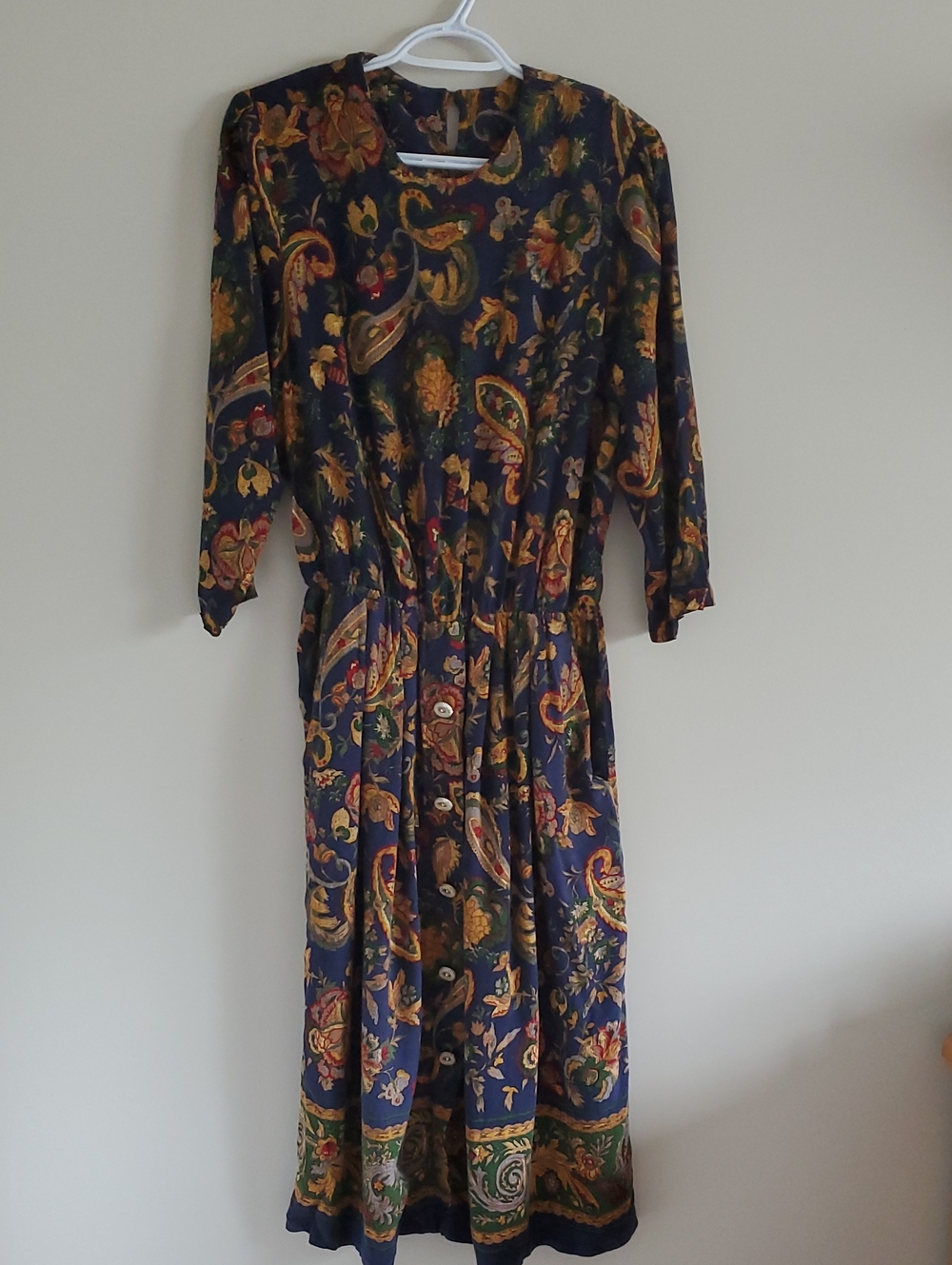 Leslie Belle Vintage Paisley 3/4 Sleeve Midi Dress with Autumn Floral Print Sz M